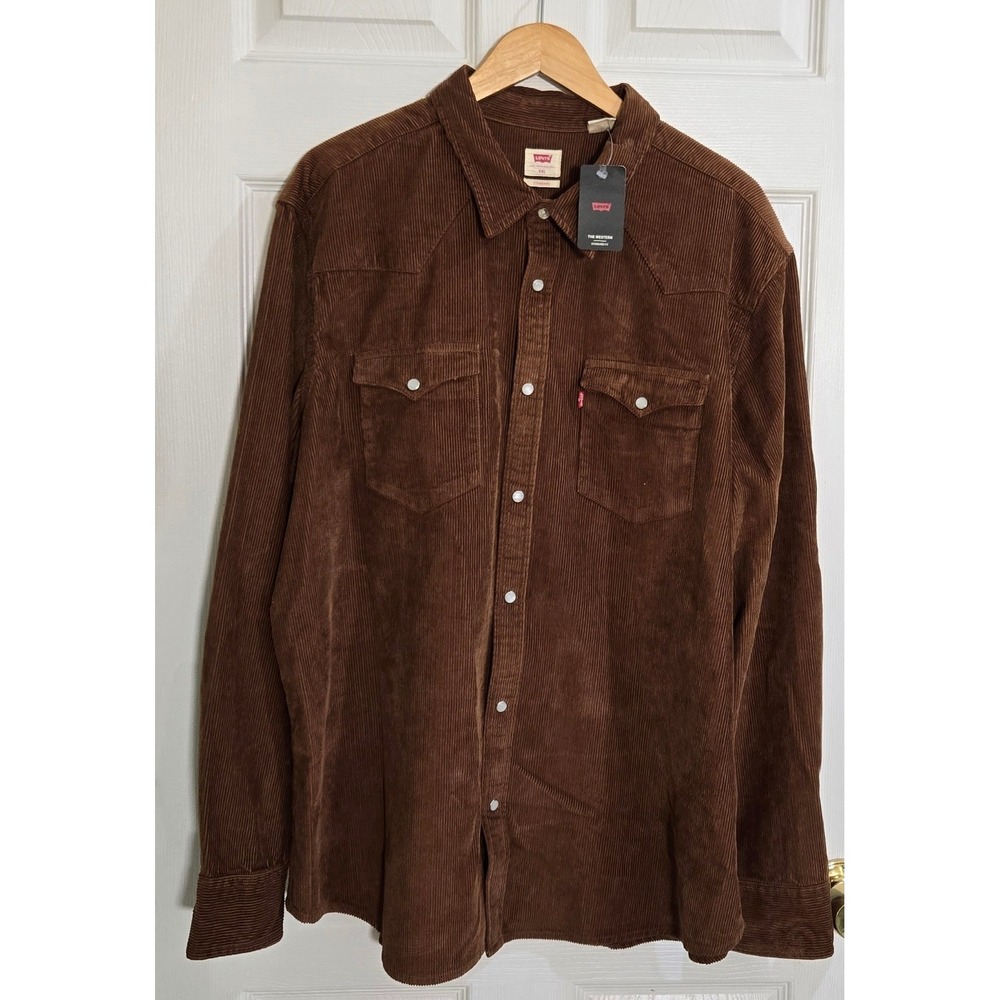 Levis The Western Brown Corduroy Pearl Snap Shirt Mens XXL 100% Cotton NEW
